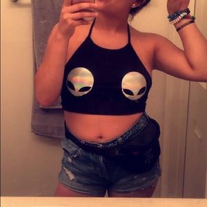 Black Alien Babe Crop Festival Tie Top
